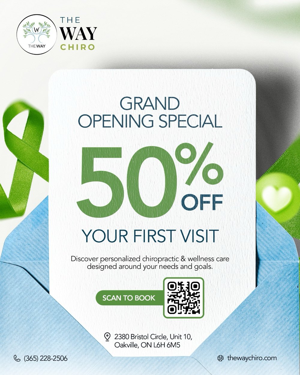 THE WAY Chiro grand opening special — 50% off your first visit
